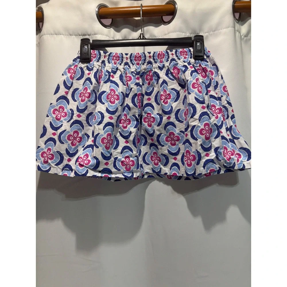 Gymboree Skirt Girls 7 White Pink Blue Floral Medallion Elastic Waist cotton